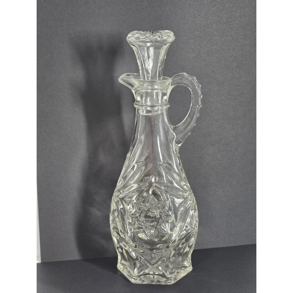 Anchor Hocking Early American Prescut Glass Oil Vinegar Cruet W/ Stopper Vintage